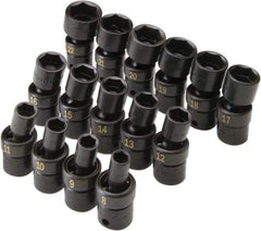 SK - 15 Piece 3/8" Drive Standard Impact Socket Set - 6 Points, 8 to 21mm, Metric Measurement Standard - USA Tool & Supply