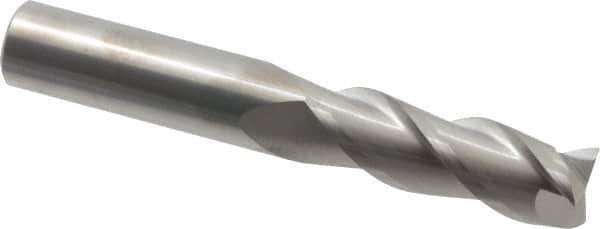 SGS - 3/4", 2-1/4" LOC, 3/4" Shank Diam, 5" OAL, 3 Flute, Solid Carbide Square End Mill - Single End, Uncoated, Spiral Flute, 38° Helix, Right Hand Cut, Right Hand Flute, Series 43 - USA Tool & Supply