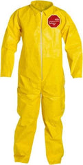 Dupont - Size XL PE Film Chemical Resistant Coveralls - Yellow, Zipper Closure, Open Cuffs, Open Ankles, Serged Seams - USA Tool & Supply