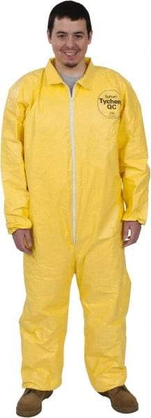 Dupont - Size M PE Film Chemical Resistant Coveralls - Yellow, Zipper Closure, Elastic Cuffs, Elastic Ankles, Serged Seams - USA Tool & Supply