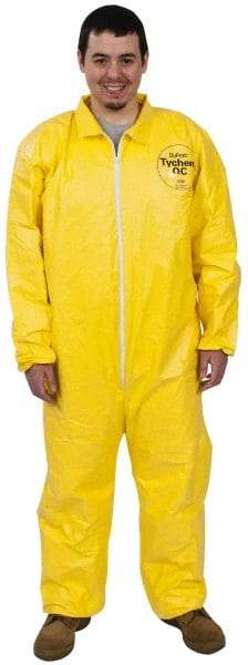 Dupont - Size XL PE Film Chemical Resistant Coveralls - Yellow, Zipper Closure, Elastic Cuffs, Elastic Ankles, Serged Seams - USA Tool & Supply