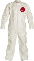 Dupont - Size XL Saranex Chemical Resistant Coveralls - White, Zipper Closure, Open Cuffs, Open Ankles, Bound Seams - USA Tool & Supply