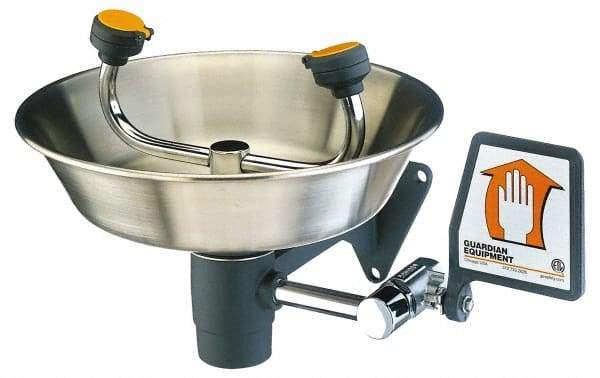 PRO-SAFE - Wall Mount, Stainless Steel Bowl, Eyewash Station - 1/2" Inlet - USA Tool & Supply