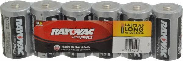 Rayovac - Size D, Alkaline, 6 Pack, Standard Battery - 1.5 Volts, Button Tab Terminal - USA Tool & Supply