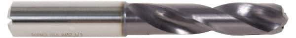 DORMER - #30 140° Spiral Flute Solid Carbide Screw Machine Drill Bit - TiAlN Finish, Right Hand Cut, 20mm Flute Length, 62mm OAL, Four Facet Split Point, Straight Shank, Through Coolant - USA Tool & Supply