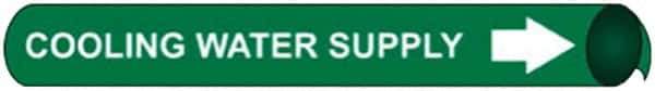 NMC - Pipe Marker with Cooling Water Supply Legend and Arrow Graphic - 10" Min Pipe Outside Diam, White on Green - USA Tool & Supply
