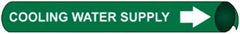 NMC - Pipe Marker with Cooling Water Supply Legend and Arrow Graphic - 10" Min Pipe Outside Diam, White on Green - USA Tool & Supply