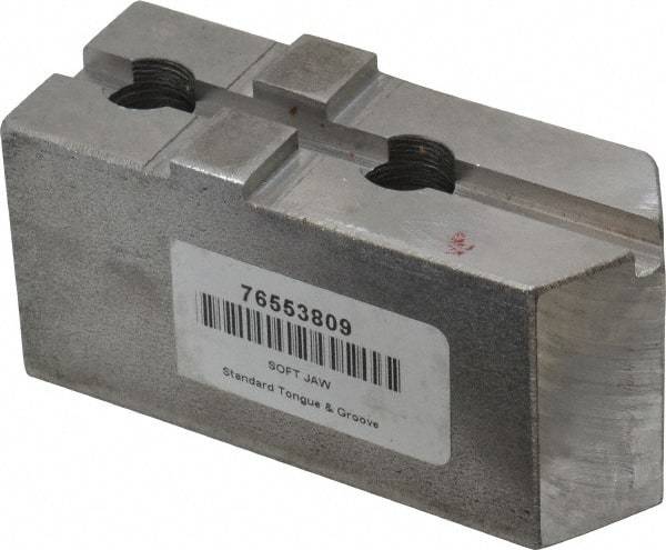 H & R Manufacturing - Tongue & Groove Attachment, Square Soft Lathe Chuck Jaw - Steel, 1-3/4" Btw Mount Hole Ctrs, 3-15/16" Long x 1-1/2" Wide x 1-7/8" High, 5/16" Groove - USA Tool & Supply