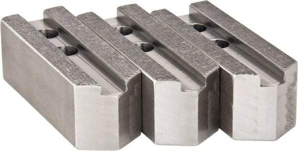 H & R Manufacturing - 1.5mm x 60° Serrated Attachment, Square Soft Lathe Chuck Jaw - 3 Jaws, Steel, 1" Btw Mount Hole Ctrs, 4-1/4" Long x 1-1/2" Wide x 1-1/2" High, 0.551" Groove, 12mm Fastener - USA Tool & Supply