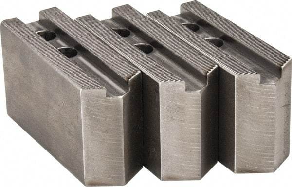 H & R Manufacturing - 1.5mm x 60° Serrated Attachment, Square Soft Lathe Chuck Jaw - 3 Jaws, Steel, 1" Btw Mount Hole Ctrs, 4-1/4" Long x 1-1/2" Wide x 2-1/2" High, 0.551" Groove, 12mm Fastener - USA Tool & Supply