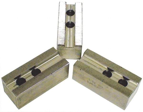 H & R Manufacturing - 1.5mm x 60° Serrated Attachment, Square Soft Lathe Chuck Jaw - 3 Jaws, Aluminum, 1.69" Btw Mount Hole Ctrs, 6-1/2" Long x 2-1/2" Wide x 5" High, 1" Groove, 20mm Fastener - USA Tool & Supply