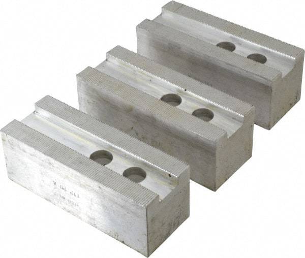 H & R Manufacturing - 1.5mm x 60° Serrated Attachment, Square Soft Lathe Chuck Jaw - 3 Jaws, Aluminum, 1.181" Btw Mount Hole Ctrs, 5-1/4" Long x 2" Wide x 2" High, 0.827" Groove, 16mm Fastener - USA Tool & Supply