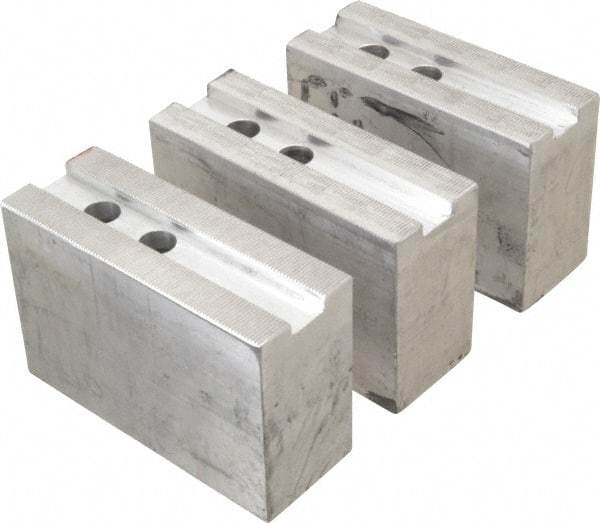 H & R Manufacturing - 1.5mm x 60° Serrated Attachment, Square Soft Lathe Chuck Jaw - 3 Jaws, Aluminum, 1.181" Btw Mount Hole Ctrs, 5-1/4" Long x 2" Wide x 3-1/2" High, 0.71" Groove, 14mm Fastener - USA Tool & Supply