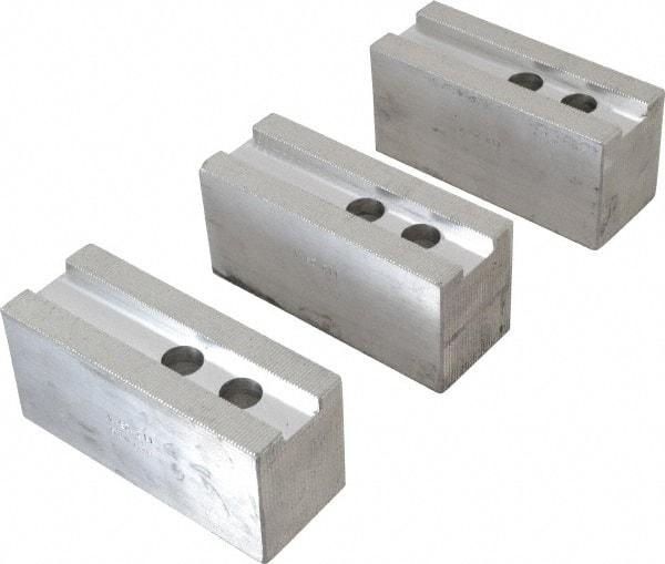 H & R Manufacturing - 1.5mm x 60° Serrated Attachment, Square Soft Lathe Chuck Jaw - 3 Jaws, Aluminum, 1.181" Btw Mount Hole Ctrs, 5-1/4" Long x 2" Wide x 2-1/2" High, 0.827" Groove, 16mm Fastener - USA Tool & Supply