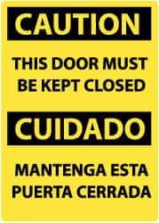 NMC - "Caution - This Door Must Be Kept Closed", 14" Long x 10" Wide, Pressure-Sensitive Vinyl Safety Sign - Rectangle, 0.004" Thick, Use for Accident Prevention - USA Tool & Supply
