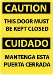 NMC - "Caution - This Door Must Be Kept Closed", 14" Long x 10" Wide, Pressure-Sensitive Vinyl Safety Sign - Rectangle, 0.004" Thick, Use for Accident Prevention - USA Tool & Supply