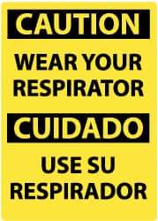 NMC - "Caution - Wear Your Respirator", 14" Long x 10" Wide, Rigid Plastic Safety Sign - Rectangle, 0.05" Thick, Use for Accident Prevention - USA Tool & Supply