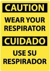 NMC - "Caution - Wear Your Respirator", 14" Long x 10" Wide, Rigid Plastic Safety Sign - Rectangle, 0.05" Thick, Use for Accident Prevention - USA Tool & Supply