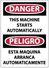 NMC - "Danger - This Machine Starts Automatically", 14" Long x 10" Wide, Pressure-Sensitive Vinyl Safety Sign - Rectangle, 0.004" Thick, Use for Accident Prevention - USA Tool & Supply