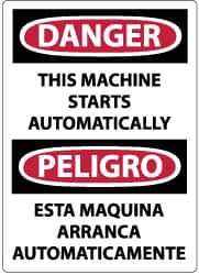 NMC - "Danger - This Machine Starts Automatically", 20" Long x 14" Wide, Rigid Plastic Safety Sign - Rectangle, 0.05" Thick, Use for Accident Prevention - USA Tool & Supply