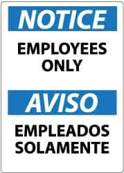 NMC - "Notice - Employees Only", 20" Long x 14" Wide, Pressure-Sensitive Vinyl Safety Sign - Rectangle, 0.004" Thick, Use for Security & Admittance - USA Tool & Supply