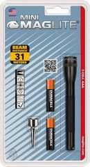 Mag-Lite - Krypton Bulb, 9 Lumens, Mini Flashlight - Black Aluminum Body, 2 AAA Alkaline Batteries Included - USA Tool & Supply