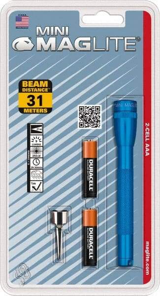 Mag-Lite - Krypton Bulb, 9 Lumens, Mini Flashlight - Blue Aluminum Body, 2 AAA Alkaline Batteries Included - USA Tool & Supply