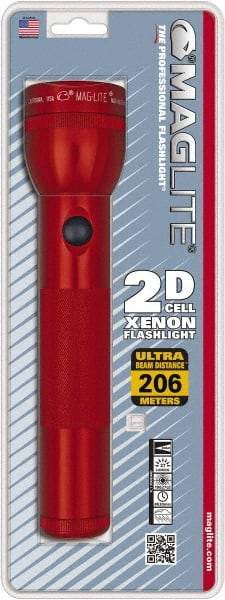 Mag-Lite - Krypton Bulb, 27 Lumens, Industrial/Tactical Flashlight - Red Aluminum Body, 2 D Batteries Not Included - USA Tool & Supply