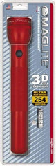Mag-Lite - Krypton Bulb, 45 Lumens, Industrial/Tactical Flashlight - Red Aluminum Body, 3 D Batteries Not Included - USA Tool & Supply