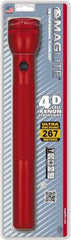 Mag-Lite - Krypton Bulb, 98 Lumens, Industrial/Tactical Flashlight - Red Aluminum Body, 4 D Batteries Not Included - USA Tool & Supply