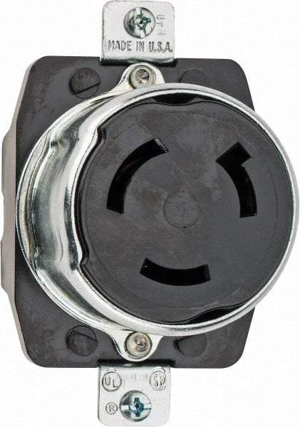 Hubbell Wiring Device-Kellems - 250 VDC, 600 VAC, 50 Amp, L17-30 NEMA, Self Grounding Receptacle - 2 Poles, 3 Wire, Female End, Black - USA Tool & Supply