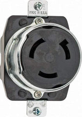 Hubbell Wiring Device-Kellems - 250 VDC, 600 VAC, 50 Amp, L17-30 NEMA, Self Grounding Receptacle - 2 Poles, 3 Wire, Female End, Black - USA Tool & Supply