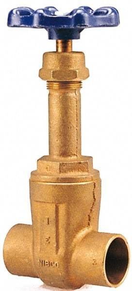 NIBCO - Class 125, Soldered Bronze Solid Wedge Rising Stem Gate Valve - 200 WOG, 125 WSP, Screw-In Bonnet - USA Tool & Supply