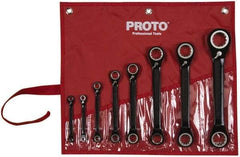 Proto - 8 Piece, 7/32" x 9/32" to 1" x 1-1/8", 12 Point Ratcheting Box Wrench Set - Inch Measurement Standard, Black/Chrome Finish, Comes in Pouch - USA Tool & Supply