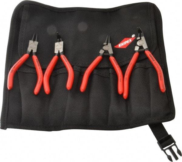 Knipex - 4 Piece, 1/2 to 1" Bore, 3/8 to 1" Shaft, Internal/External Retaining Ring Pliers Set - 0.051 to 0.053" Tip Diam Range - USA Tool & Supply