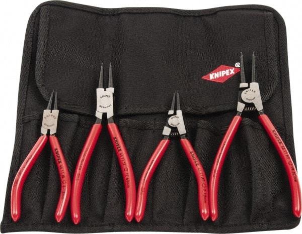 Knipex - 4 Piece, 5/16 to 2-1/2" Bore, 1/8 to 2-1/2" Shaft, Internal/External Retaining Ring Pliers Set - 0.035 to 0.07" Tip Diam Range - USA Tool & Supply