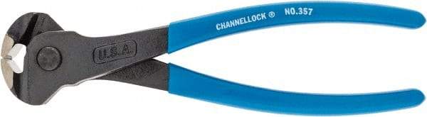 Channellock - 7-1/2" OAL, End Cutting Pliers - #00-1/4 Capacity, 0.35" Jaw Length x 1.18" Jaw Width, Plastic Dipped Handle - USA Tool & Supply