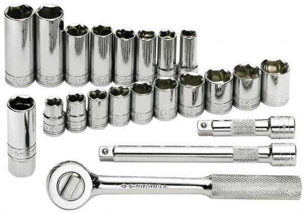 SK - 22 Piece 3/8" Drive Deep Well Socket Set - USA Tool & Supply