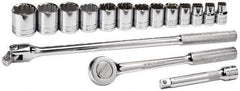 SK - 16 Piece 1/2" Drive Socket Set - 6, 12 Points, 7/16" to 1-1/4" Range, Inch Measurement Standard - USA Tool & Supply