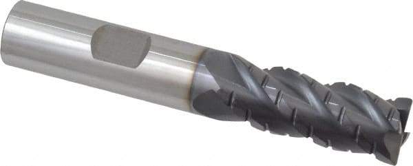 ProMax - 1/2" Diam, 1-1/4" LOC, 4 Flute Solid Carbide Roughing & Finishing Corner Radius End Mill - AlTiN Finish, 3" OAL, 1/2" Shank Diam, Weldon Shank, 40° Helix, Centercutting, Regular Length - USA Tool & Supply