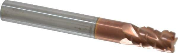 ProMax - 5/16" Diam, 1/2" LOC, 4 Flute Solid Carbide Roughing & Finishing Corner Radius End Mill - TiCN Finish, 2-1/2" OAL, 5/16" Shank Diam, Straight Shank, 40° Helix, Centercutting, Stub Length - USA Tool & Supply