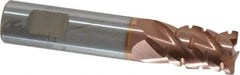 ProMax - 3/8" Diam, 5/8" LOC, 4 Flute Solid Carbide Roughing & Finishing Corner Radius End Mill - TiCN Finish, 2" OAL, 3/8" Shank Diam, Weldon Shank, 40° Helix, Centercutting, Stub Length - USA Tool & Supply