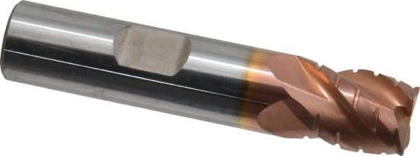 ProMax - 1/2" Diam, 5/8" LOC, 4 Flute Solid Carbide Roughing & Finishing Corner Radius End Mill - TiCN Finish, 2-1/2" OAL, 1/2" Shank Diam, Weldon Shank, 40° Helix, Centercutting, Stub Length - USA Tool & Supply