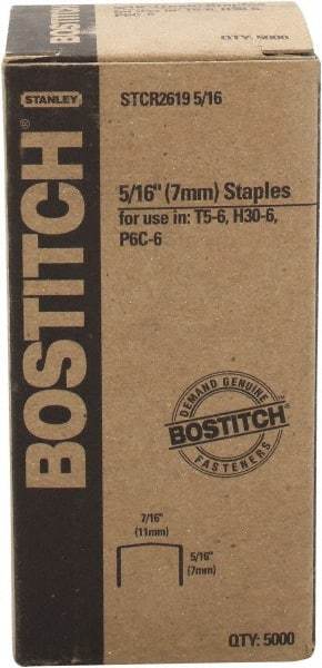 Stanley Bostitch - 1/4" Long x 7/16" Wide, 24 Gauge Crowned Construction Staple - Steel, Chisel Point - USA Tool & Supply