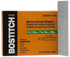 Stanley Bostitch - 1-1/4" Long x 7/32" Wide, 18 Gauge Crowned Construction Staple - Steel, Galvanized Finish - USA Tool & Supply