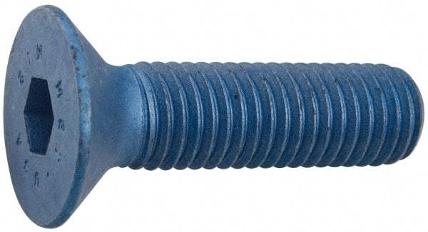Metric Blue - M12x1.75 Metric Coarse Hex Socket Drive, 90° Flat Screw - Grade 12.9 Alloy Steel, Metric Blue Finish, Fully Threaded, 50mm OAL - USA Tool & Supply