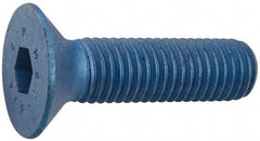 Metric Blue - M5x0.80 Metric Coarse Hex Socket Drive, 90° Flat Screw - Grade 12.9 Alloy Steel, Metric Blue Finish, Fully Threaded, 30mm OAL - USA Tool & Supply