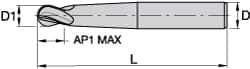 Kennametal - 5/8" Diam, 5/8" LOC, 4 Flute Solid Carbide Ball End Mill - TiAlN/TiN/TiAlN Finish, Single End, 5" OAL, 5/8" Shank Diam, Spiral Flute - USA Tool & Supply
