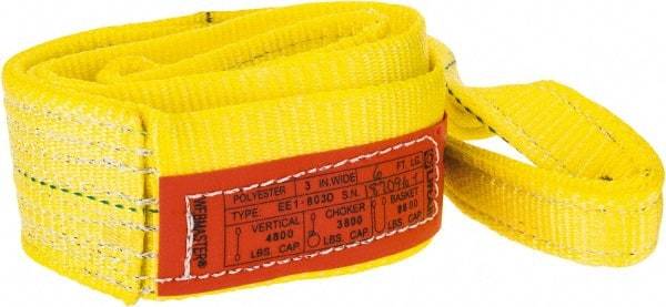 Lift-All - 6' Long x 3" Wide, 4,800 Lb Vertical Capacity, 1 Ply, Polyester Web Sling - 3,800 Lb Choker Capacity, Yellow - USA Tool & Supply
