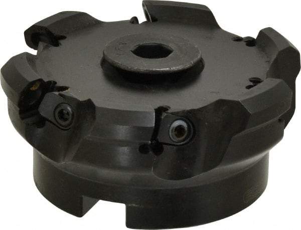 Seco - 3.94" Cut Diam, 1-1/2" Arbor Hole, 0.197" Max Depth of Cut, 43° Indexable Chamfer & Angle Face Mill - 6 Inserts, OF.. 070405 Insert, Right Hand Cut, 6 Flutes, Series R220.43 - USA Tool & Supply